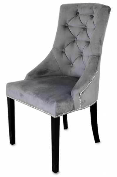 Krzesło tapicerowane glamour pikowane guzikami z kołatką i pinezkami - AKTUALNIE DOSTĘPNY