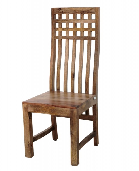 Drewniane krzesło z oparciem w kratkę z mango toffi