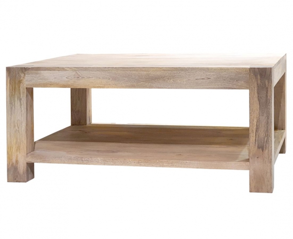Drewniany stolik z półką z drewna mango 100x80 cm