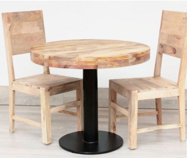 Stół okrągły 90 cm z drewna mango industrialny na metalowej nodze