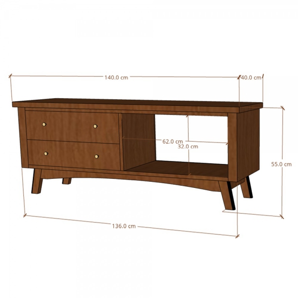 Szafka RTV drewniana BONN 140 cm z szufladami i półką z akacji - kolor WALNUT
