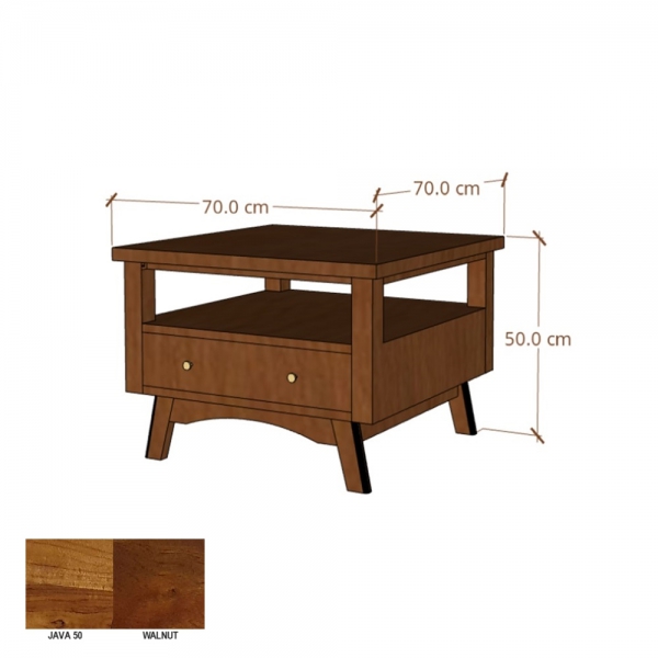 Stolik kawowy drewniany BONN 70x70cm  z szufladami z akacji - kolor WALNUT