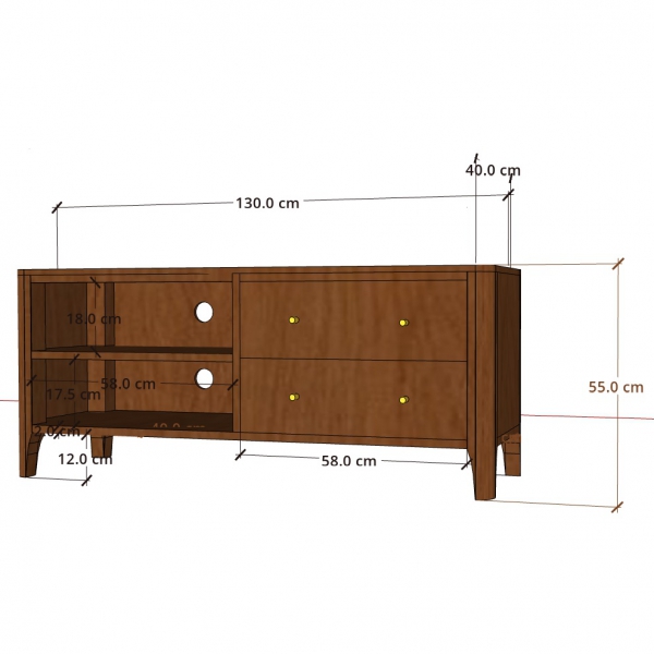 Szafka RTV drewniana MILANO 130 cm z szufladami i półką z akacji - kolor WALNUT
