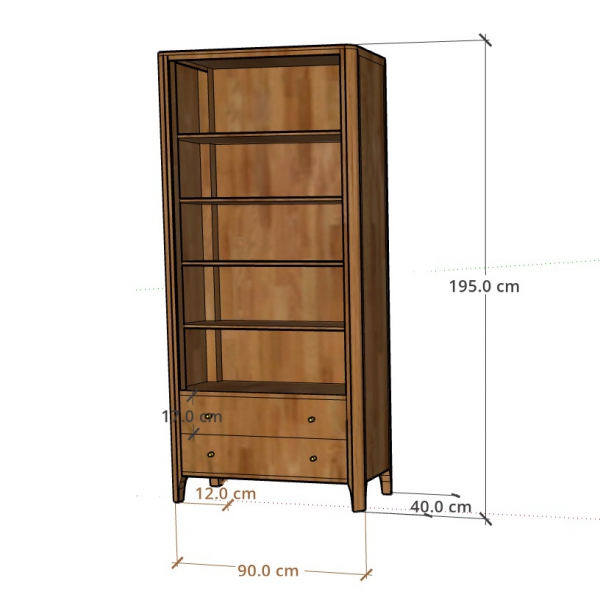 Drewniany regał  90 cm MILANO z szufladami z akacji - kolor JAVA 50