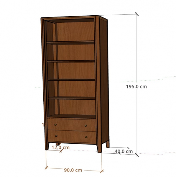 Drewniany regał  90 cm MILANO z szufladami z akacji - kolor WALNUT