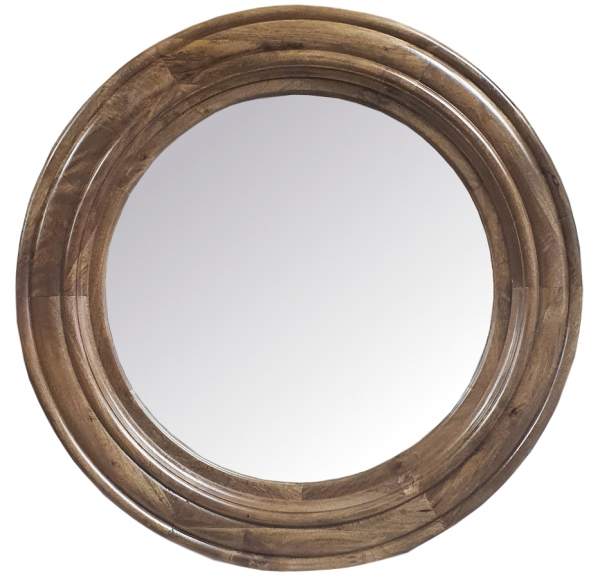 Okrągłe drewniane frezowane lustro 110cm z mango toffi