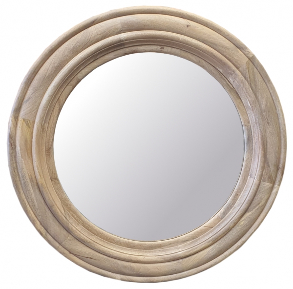 Okrągłe drewniane frezowane lustro 110cm z mango