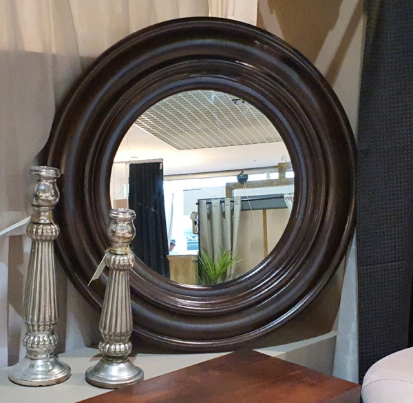 Okragłe klasyczne drewniane lustro 80cm, brązowe