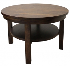 Okrągły drewniany stolik kawowy z półką