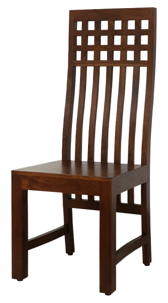Drewniane krzesło z oparciem w kratkę mango brązowe - KRATKA