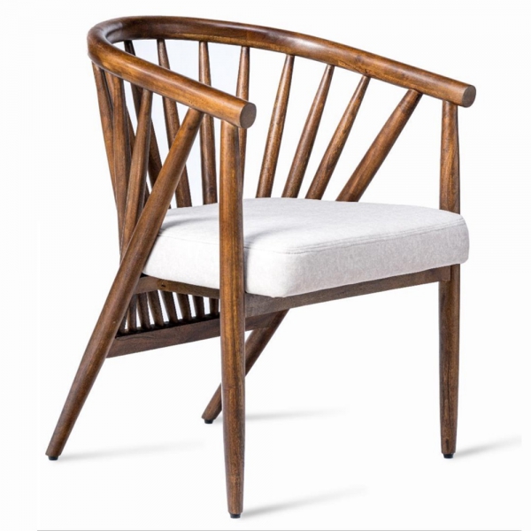 Krzesło drewniane PEGGY z akacji z tapicerowanym siedziskiem - orzech