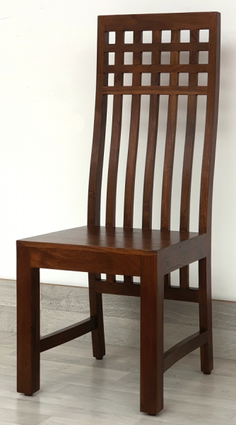 Drewniane krzesło z oparciem w kratkę mango brąz