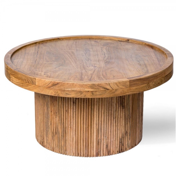 Drewniany okrągły stolik kawowy LAMEL z akcji