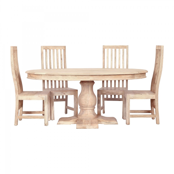Ovaler Holztisch NEW YORK 180x115 cm auf einem geschnitzten Bein aus natürlicher Mango