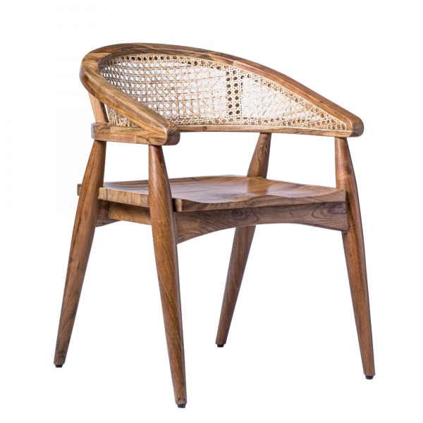 Krzesło drewniane PONDI z akacji indyjskiej z ratanowym oparciem