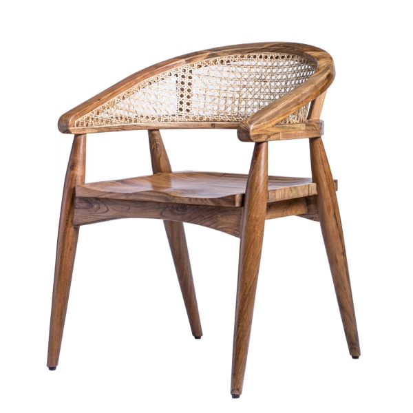 Krzesło drewniane PONDI z akacji indyjskiej z ratanowym oparciem