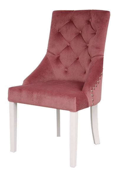 Krzesło glamour pikowane guzikami pudrowy róż z kołatką
