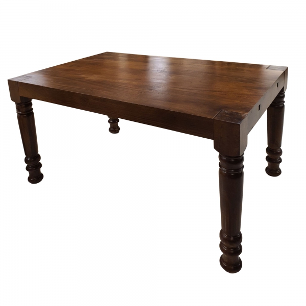 Klasyczny drewniany stół z dostawkami 140x90 cm z mango brąz rozkładany - ozdobne toczone nogi