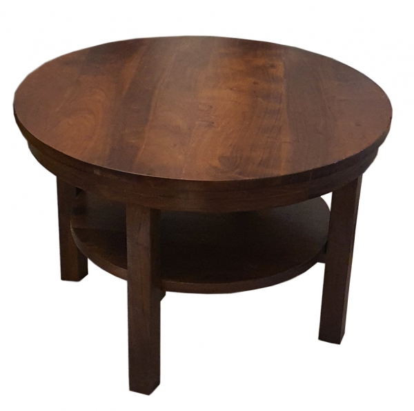 Okrągły drewniany stolik kawowy z półką