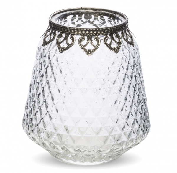 Szklany dekoracyjny świecznik w formie wazonu