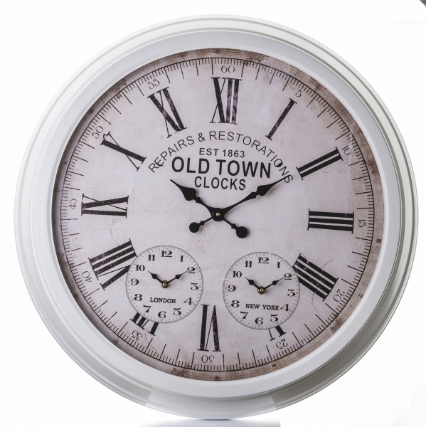 Biały klasyczny zegar ścienny OLD TOWN
